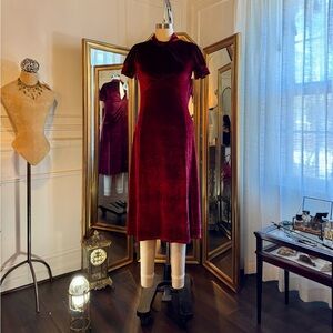 ASOS Velvet Midi Dress in Burgundy 1940’s inspired